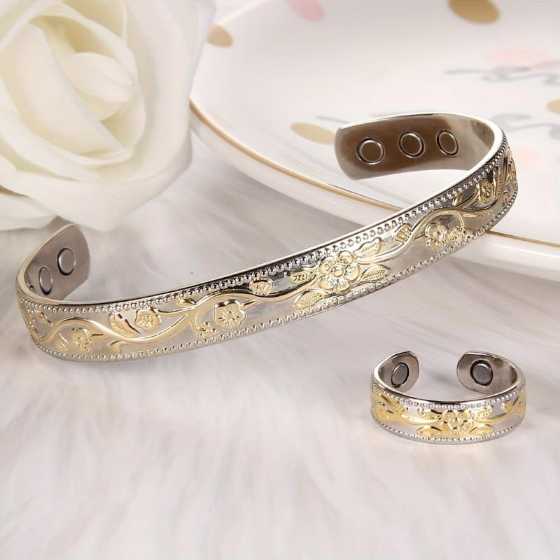 Copper Magnetic Bracelet & Ring Set for Women with Strong Magnets