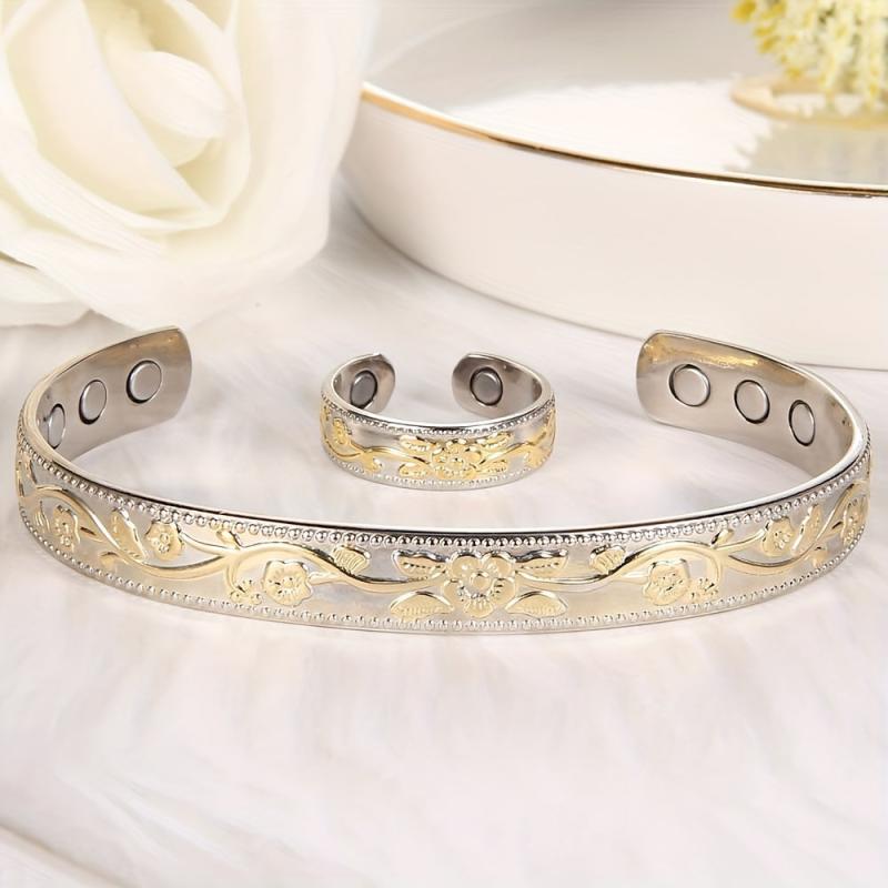Copper Magnetic Bracelet & Ring Set for Women with Strong Magnets