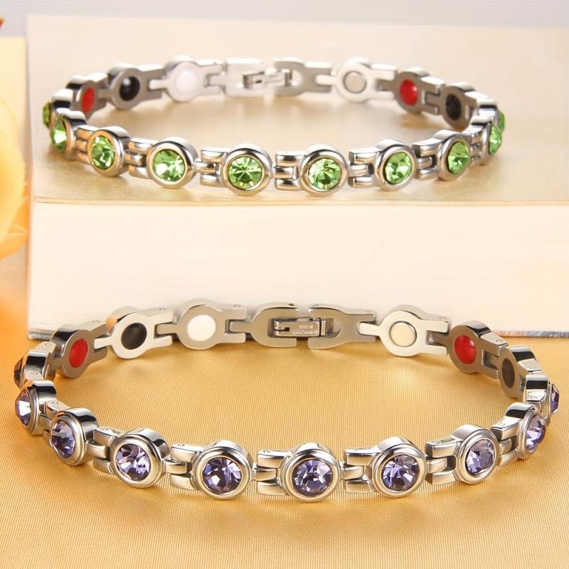 Women's Magnetic Bracelet Titanium Steel Neodymium Magnets & Crystals