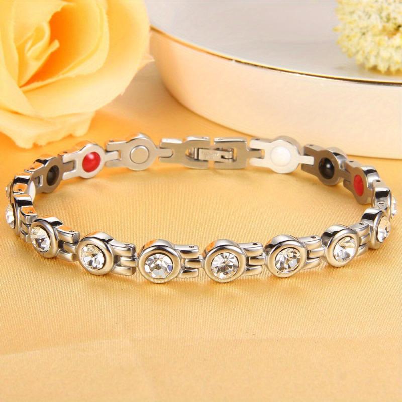 Women's Magnetic Bracelet Titanium Steel Neodymium Magnets & Crystals