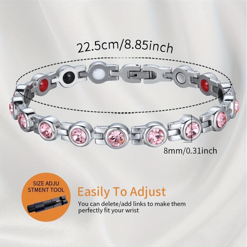 Women's Magnetic Bracelet Titanium Steel Neodymium Magnets & Crystals