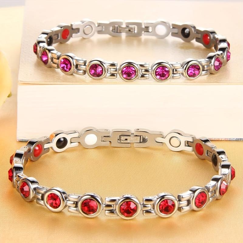 Women's Magnetic Bracelet Titanium Steel Neodymium Magnets & Crystals