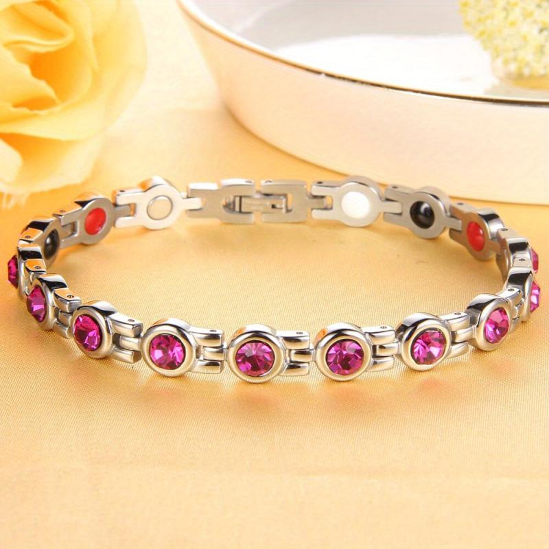 Women's Magnetic Bracelet Titanium Steel Neodymium Magnets & Crystals