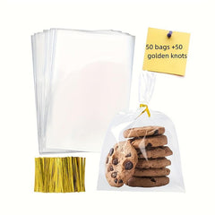 50pcs Transparent Flat Mouth Candy Bag Biscuit Snack Packaging