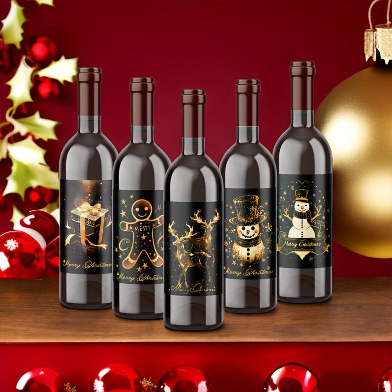 9pcs Christmas Wine Bottle Waterproof Stickers - Suitable For Christmas Parties