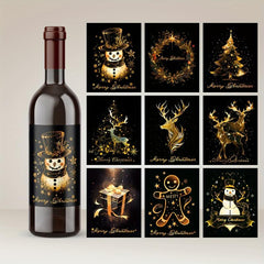 9pcs Christmas Wine Bottle Waterproof Stickers - Suitable For Christmas Parties
