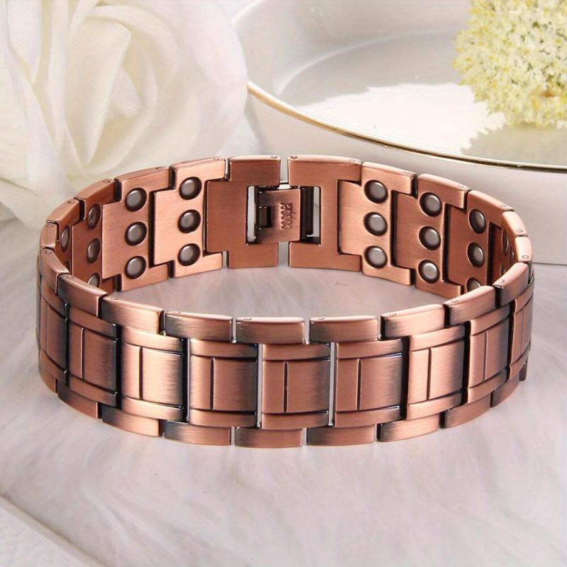 Pure Copper Magnetic Bracelet 3 Row Neodymium Magnets Adjustable Length