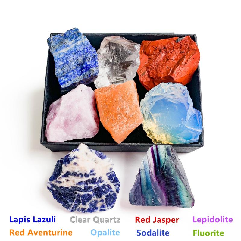 8pcs Natural Large Size Crystals & Gemstone Collection Box Chakra Stones Reiki
