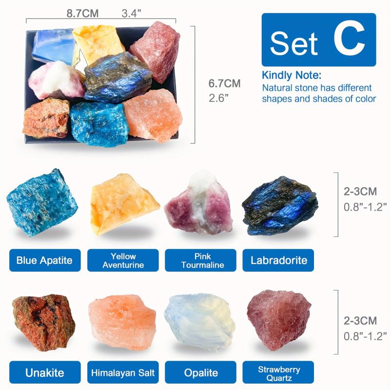 8pcs Natural Large Size Crystals & Gemstone Collection Box Chakra Stones Reiki