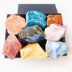 8pcs Natural Large Size Crystals & Gemstone Collection Box Chakra Stones Reiki