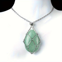 Natural Stone Bamboo Pendant Necklace DIY Mesh Pocket Energy Stone Gift