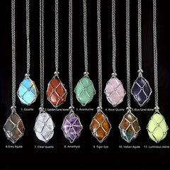 Natural Stone Bamboo Pendant Necklace DIY Mesh Pocket Energy Stone Gift