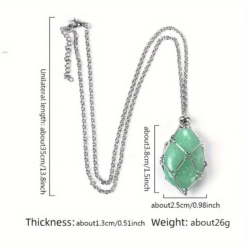 Natural Stone Bamboo Pendant Necklace DIY Mesh Pocket Energy Stone Gift