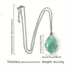Natural Stone Bamboo Pendant Necklace DIY Mesh Pocket Energy Stone Gift