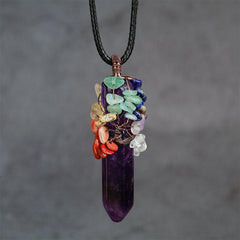 7 Chakra Healing Crystal Necklace Tree Of Life Wire Wrapped Pendant Necklaces