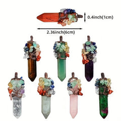 7 Chakra Healing Crystal Necklace Tree Of Life Wire Wrapped Pendant Necklaces