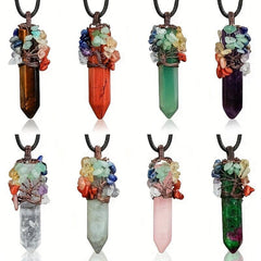 7 Chakra Healing Crystal Necklace Tree Of Life Wire Wrapped Pendant Necklaces