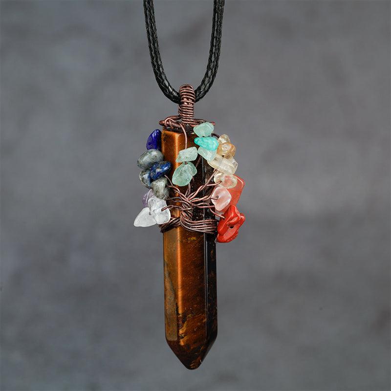 7 Chakra Healing Crystal Necklace Tree Of Life Wire Wrapped Pendant Necklaces