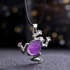 Natural Stone Frog Healing Crystal Pendant Necklace DIY Spirit Jewelry