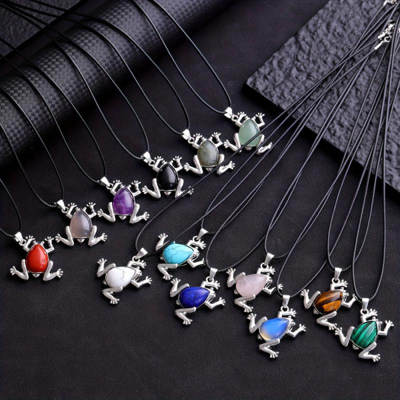 Natural Stone Frog Healing Crystal Pendant Necklace DIY Spirit Jewelry