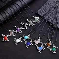 Natural Stone Frog Healing Crystal Pendant Necklace DIY Spirit Jewelry