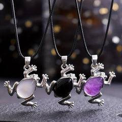 Natural Stone Frog Healing Crystal Pendant Necklace DIY Spirit Jewelry