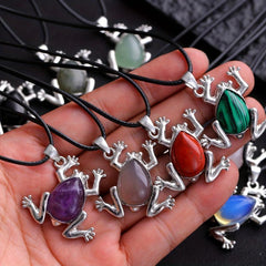 Natural Stone Frog Healing Crystal Pendant Necklace DIY Spirit Jewelry