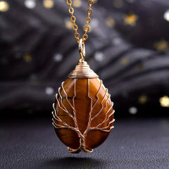 Crystal Stone Necklace Life Tree Heart Pendant Natural Spiritual Jewelry Gift