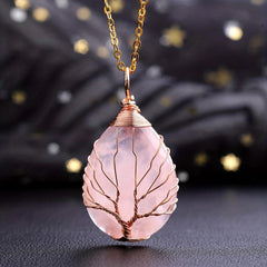Crystal Stone Necklace Life Tree Heart Pendant Natural Spiritual Jewelry Gift