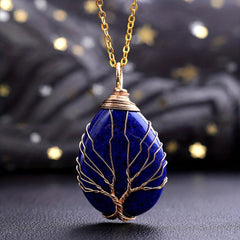 Crystal Stone Necklace Life Tree Heart Pendant Natural Spiritual Jewelry Gift