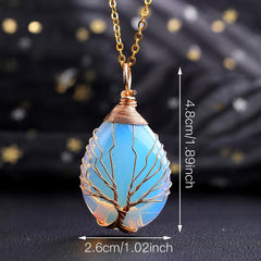 Crystal Stone Necklace Life Tree Heart Pendant Natural Spiritual Jewelry Gift