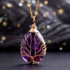 Crystal Stone Necklace Life Tree Heart Pendant Natural Spiritual Jewelry Gift