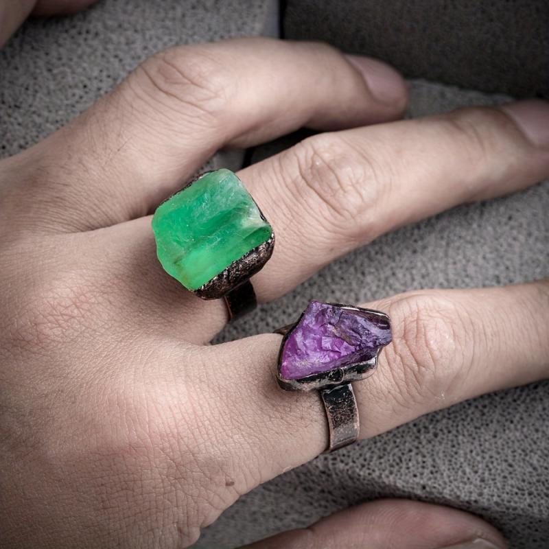 Raw Stone Adjustable Ring Third Eye Chakra Natural Crystal