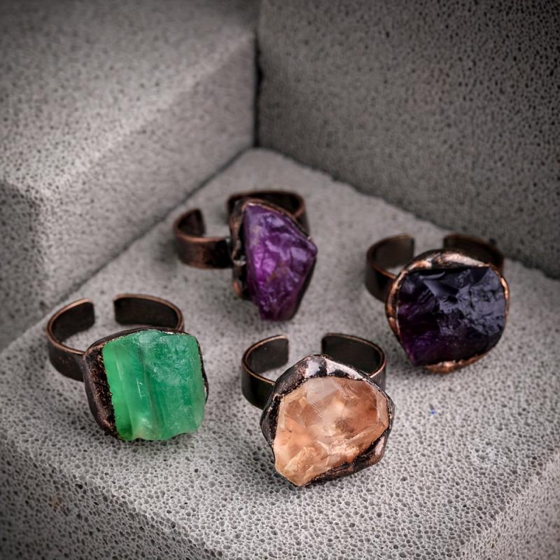 Raw Stone Adjustable Ring Third Eye Chakra Natural Crystal
