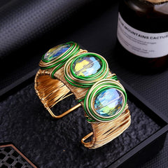 Crystal Stone Inlaid Metal Gemstone Opening Bracelet