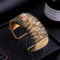 Crystal Stone Inlaid Metal Gemstone Opening Bracelet