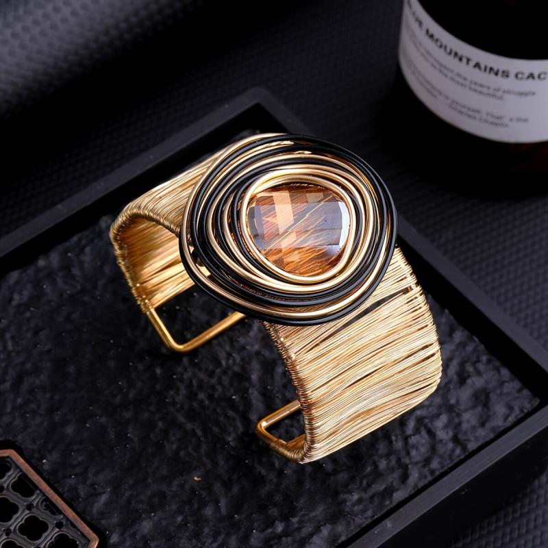 Crystal Stone Inlaid Metal Gemstone Opening Bracelet