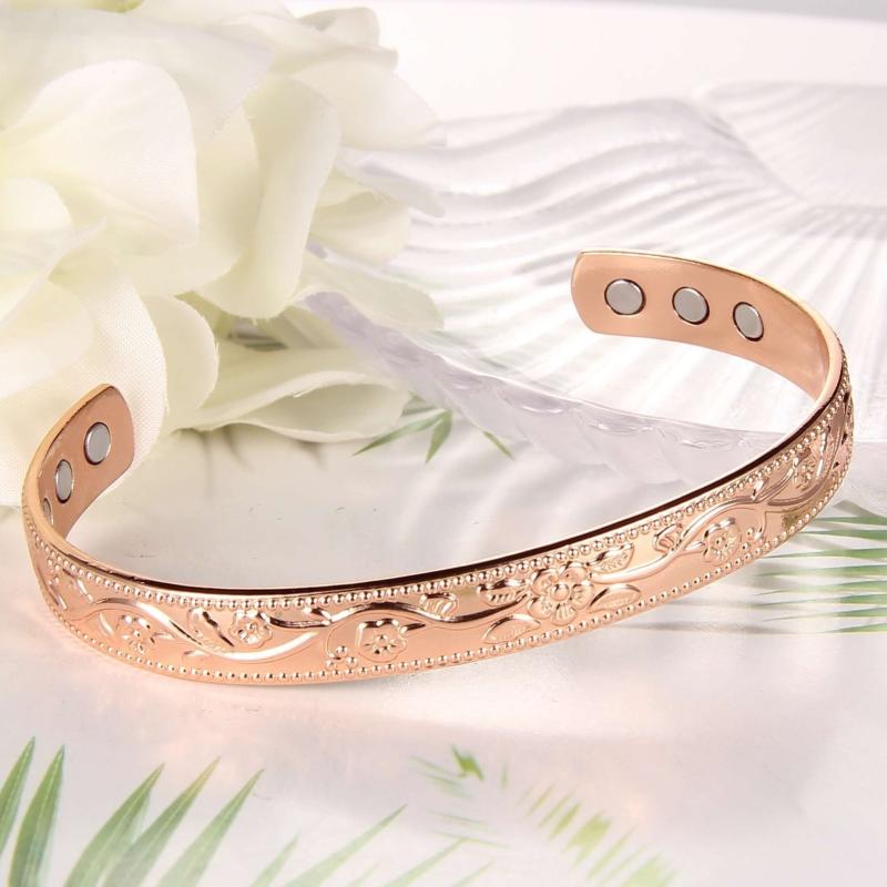Copper Magnetic Bracelet For Women Vintage Flower Copper Bracelet