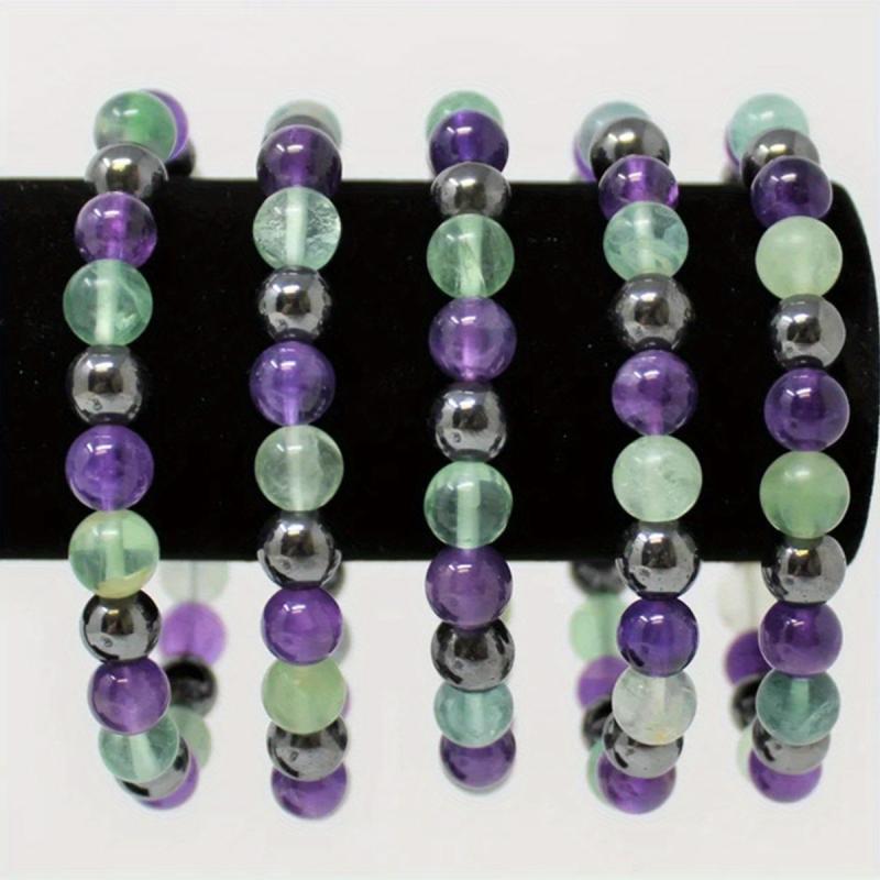 Emotionally Balanced Crystal Bracelet Amethyst Rhodochrosite Olive Fluor.
