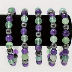 Emotionally Balanced Crystal Bracelet Amethyst Rhodochrosite Olive Fluor.