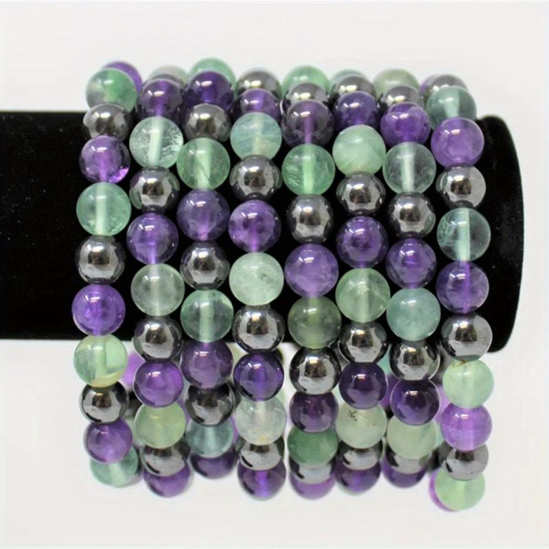 Emotionally Balanced Crystal Bracelet Amethyst Rhodochrosite Olive Fluor.