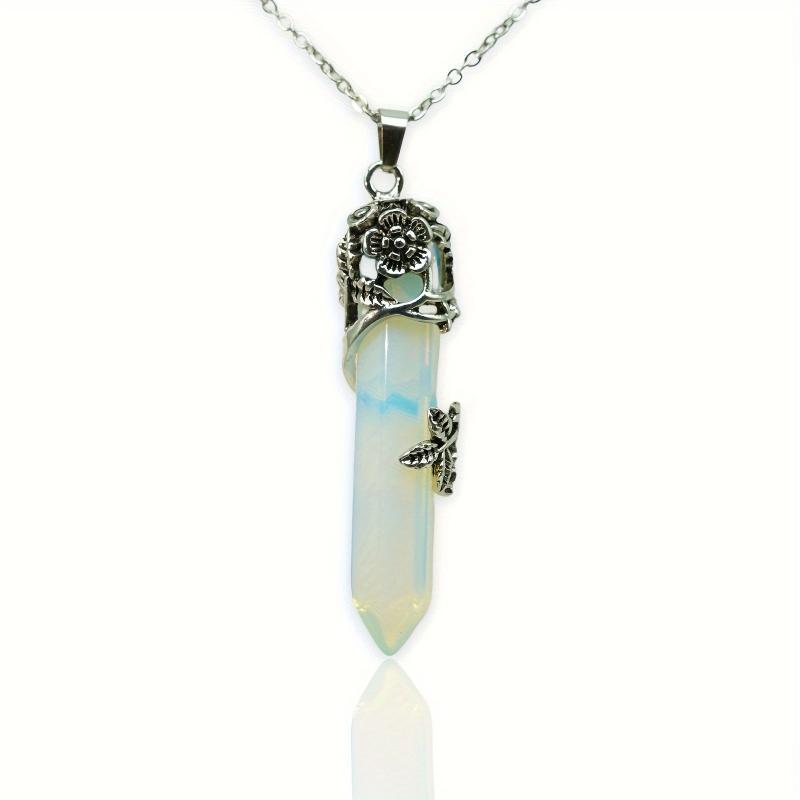 Hexagonal Crystal Necklace Natural Prism Stone Pendant with Chain