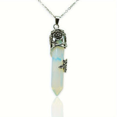 Hexagonal Crystal Necklace Natural Prism Stone Pendant with Chain