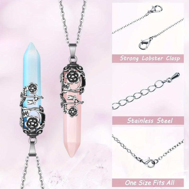 Hexagonal Crystal Necklace Natural Prism Stone Pendant with Chain