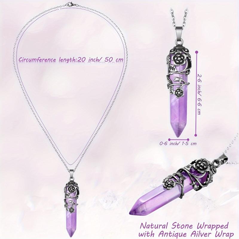 Hexagonal Crystal Necklace Natural Prism Stone Pendant with Chain
