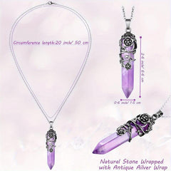 Hexagonal Crystal Necklace Natural Prism Stone Pendant with Chain