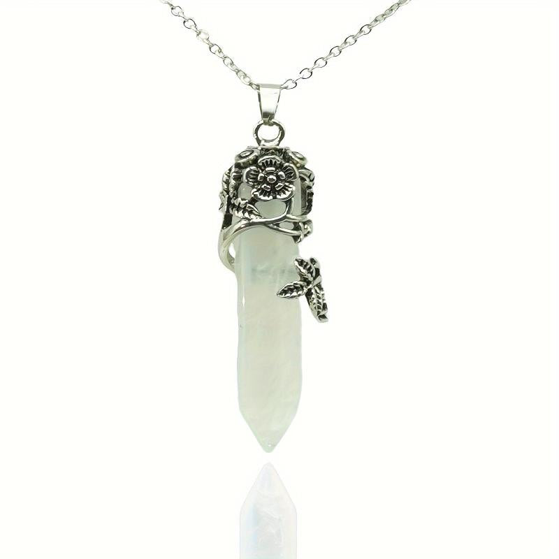 Hexagonal Crystal Necklace Natural Prism Stone Pendant with Chain
