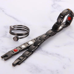 2pcs Women's Magnetic Bracelets & Copper Rings Set