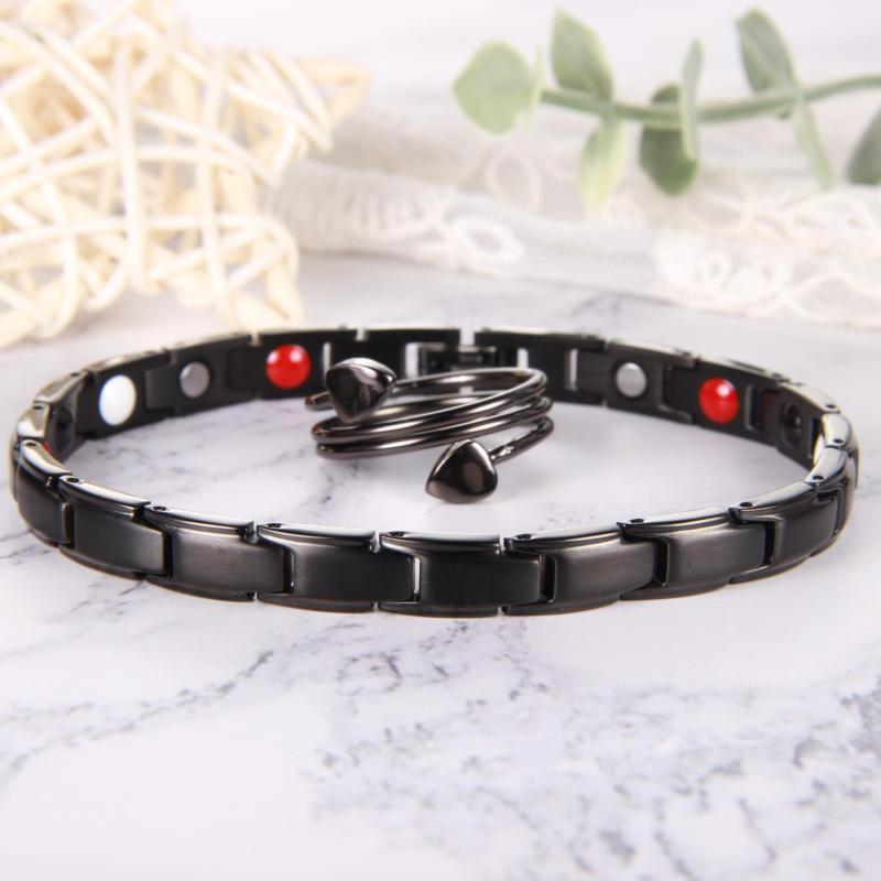 2pcs Women's Magnetic Bracelets & Copper Rings Set