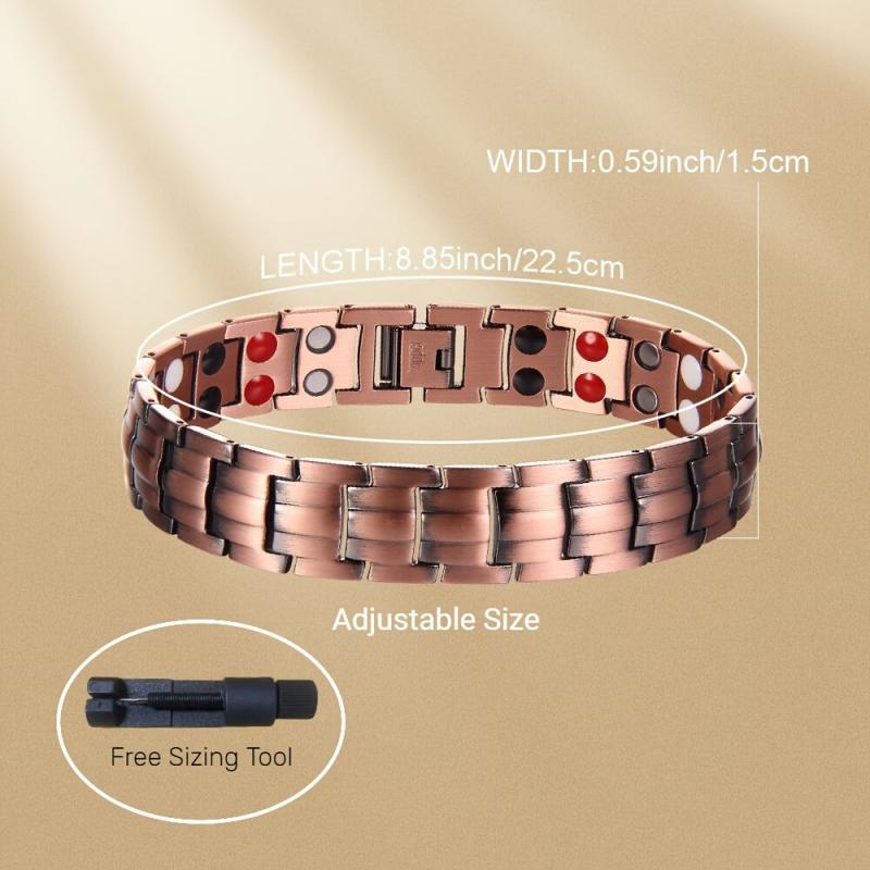 Copper Magnetic Bracelet with Double Row Magnets - Adjustable Jewelry